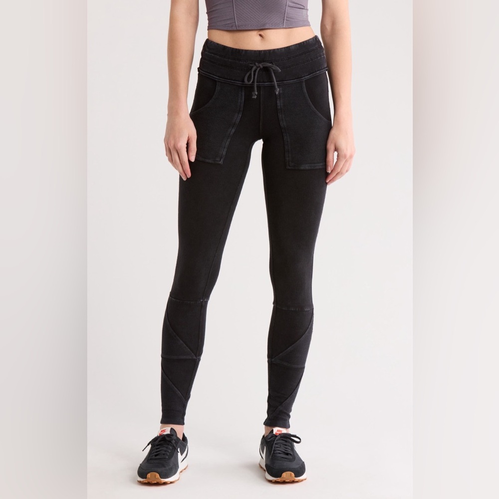 Free People FP Movement Kyoto Pocket Leggings washed blk sz S yoga gym mid rise